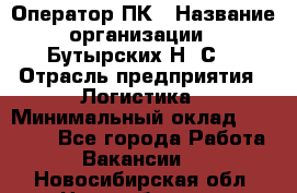 Оператор ПК › Название организации ­ Бутырских Н. С. › Отрасль предприятия ­ Логистика › Минимальный оклад ­ 18 000 - Все города Работа » Вакансии   . Новосибирская обл.,Новосибирск г.